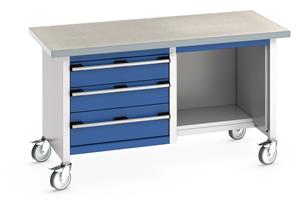 Bott Mobile Bench1500Wx750Dx840mmH - 3  Drawers & Lino Top 1500mm Wide Mobile Moveable Industrial Storage Benches with Cupboards and Drawers 33/41002117.11 Bott Mobile Bench1500Wx750Dx840mmH 3 Drawers Lino Top.jpg